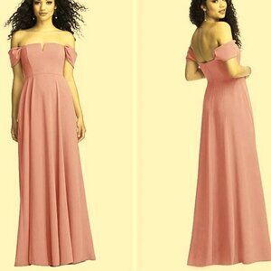 Dessy Collection Powder Pink Off the Shoulder Crepe Gown